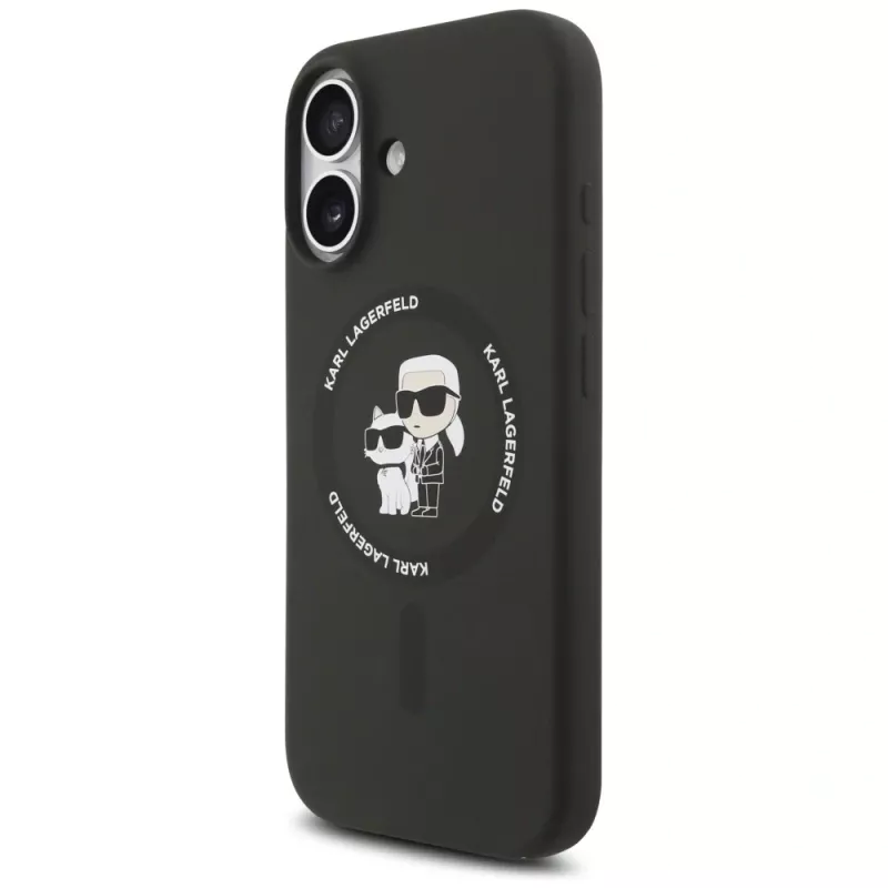 Karl Lagerfeld silikónové Karl & Choupette Ring MagSafe puzdro pre iPhone 17 - čierna