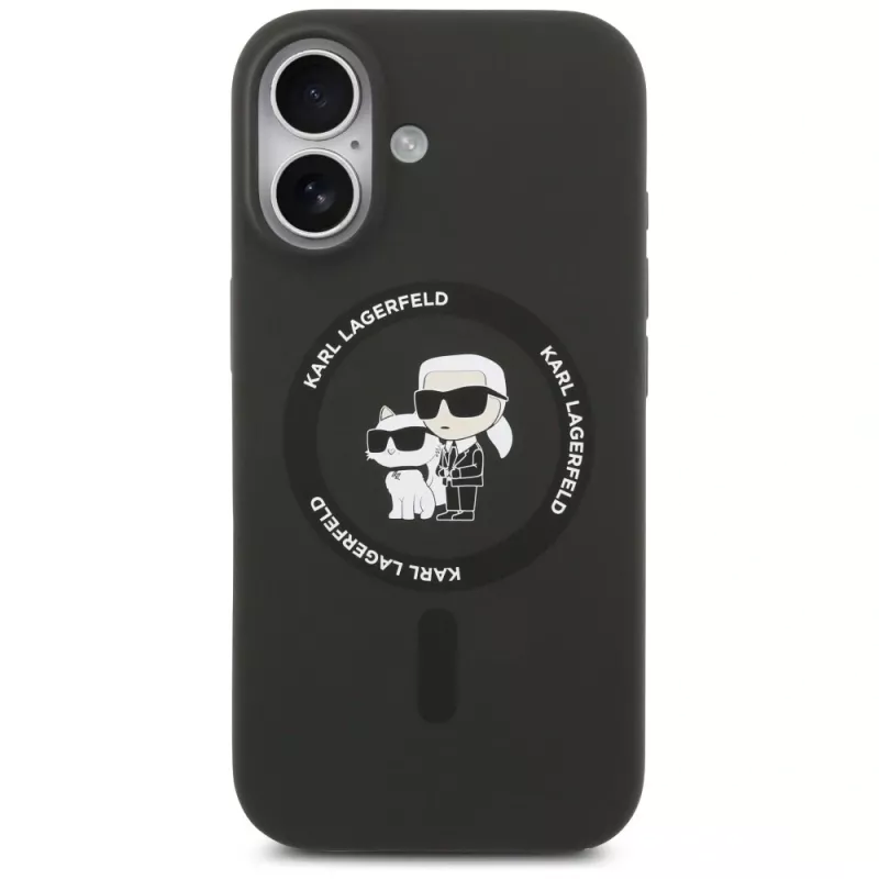 Karl Lagerfeld silikónové Karl & Choupette Ring MagSafe puzdro pre iPhone 17 - čierna