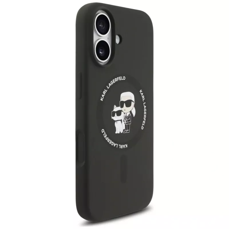 Karl Lagerfeld silikónové Karl & Choupette Ring MagSafe puzdro pre iPhone 17 - čierna