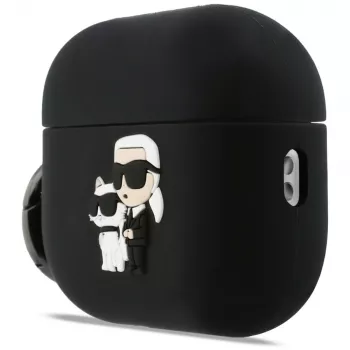 Silikónové puzdro Karl Lagerfeld Karl & Choupette Head 3D pre AirPods Pro 3, čierne
