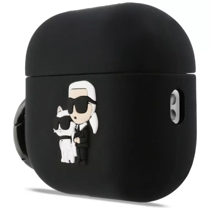 Silikónové puzdro Karl Lagerfeld Karl & Choupette Head 3D pre AirPods Pro 3, čierne