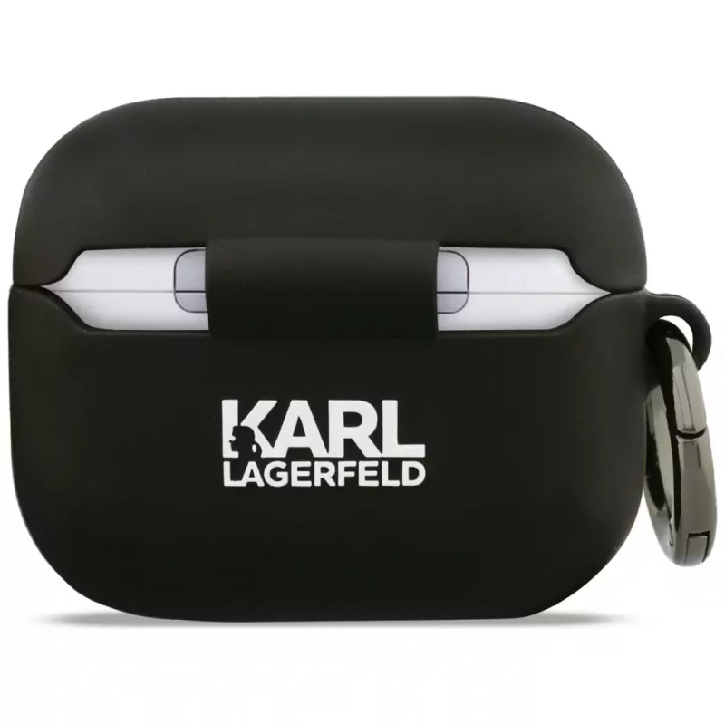 Silikónové puzdro Karl Lagerfeld Karl & Choupette Head 3D pre AirPods Pro 3, čierne