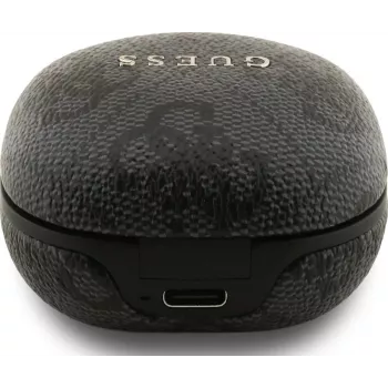 Guess 4G Classic Metal Logo True Wireless Bluetooth slúchadlá s ENC a nabíjacím puzdrom, čierna