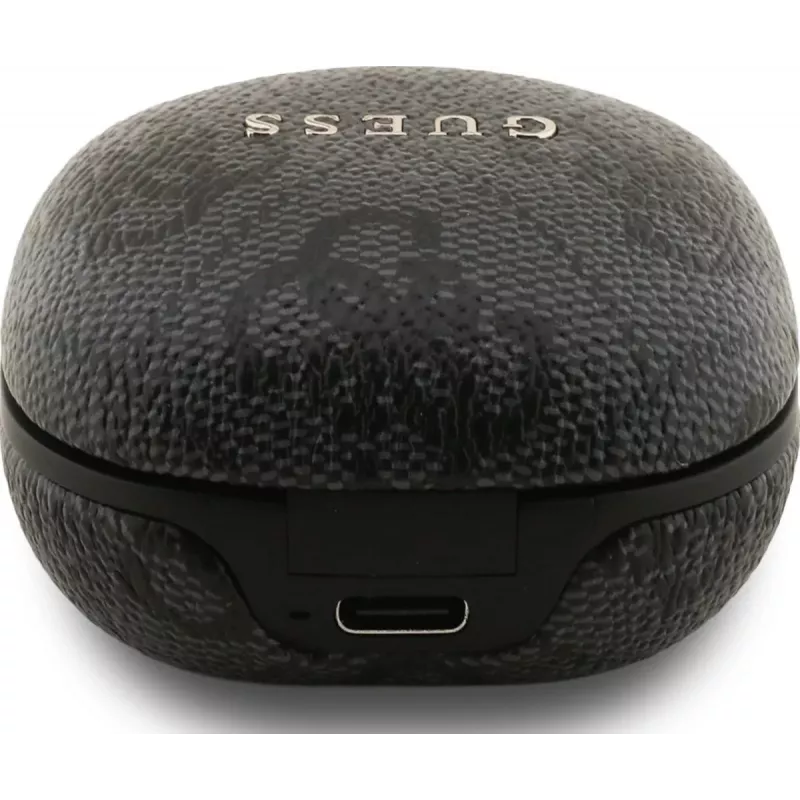 Guess 4G Classic Metal Logo True Wireless Bluetooth slúchadlá s ENC a nabíjacím puzdrom, čierna
