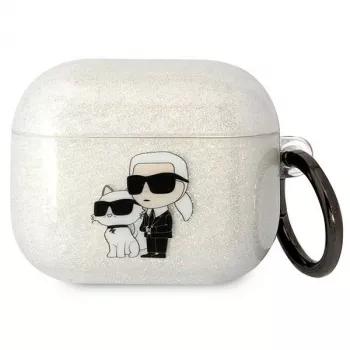 Karl Lagerfeld KLA3HNKCTGT puzdro pre AirPods 3 priehľadné glitter Karl & Choupette