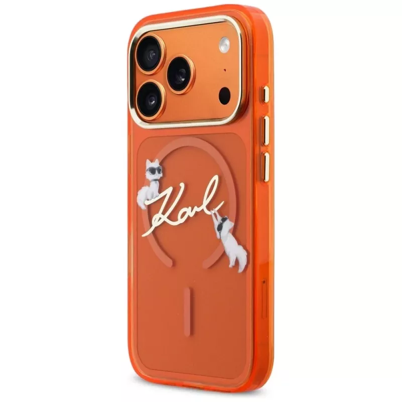 Karl Lagerfeld IML Choupettes Karl Script Logo MagSafe puzdro pre iPhone 17 Pro Max, oranžová