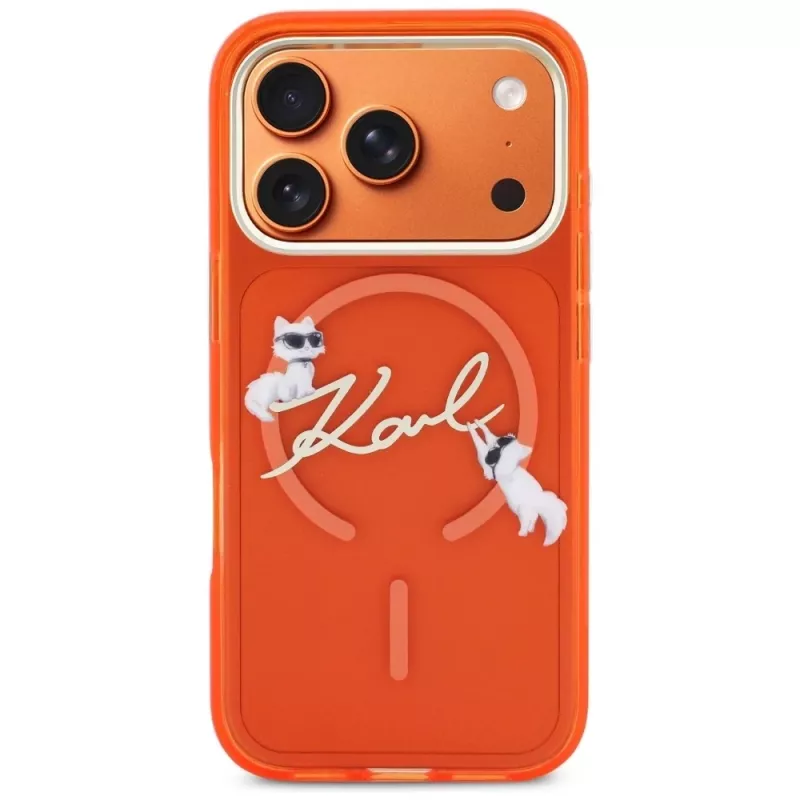 Karl Lagerfeld IML Choupettes Karl Script Logo MagSafe puzdro pre iPhone 17 Pro Max, oranžová