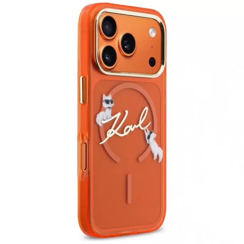 Karl Lagerfeld IML Choupettes Karl Script Logo MagSafe puzdro pre iPhone 17 Pro Max, oranžová