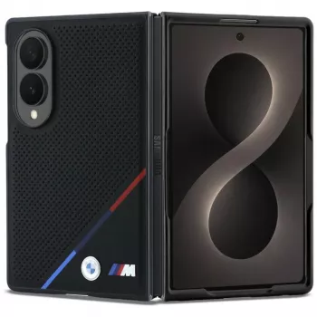 BMW M kožené perforované trikolórové pruhy kovové logá MagSafe puzdro pre Samsung Galaxy Z Fold8 - čierna