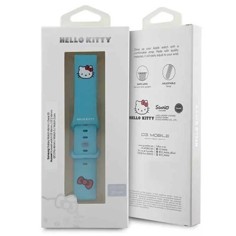 Hello Kitty univerzálny silikónový remienok na hodinky Kitty Head modrý 22mm