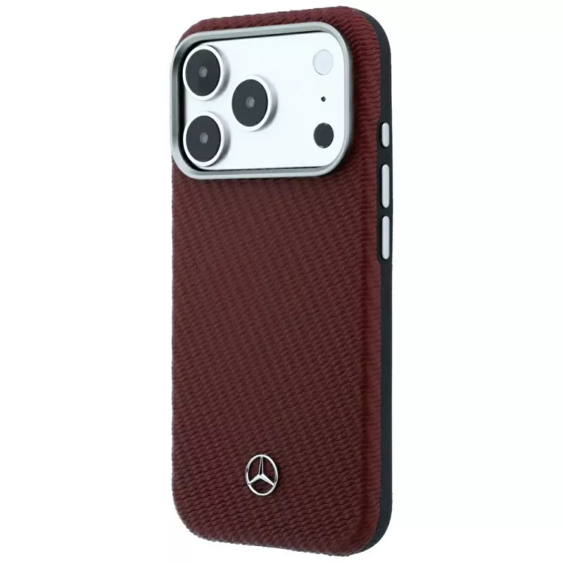 Mercedes kožené Semi Wrap s efektom dreva MagSafe puzdro pre iPhone 18 Pro Max / 17 Pro Max - bordová