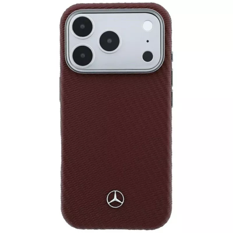 Mercedes kožené Semi Wrap s efektom dreva MagSafe puzdro pre iPhone 18 Pro Max / 17 Pro Max - bordová