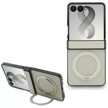 Guess Magnetic Ring Stand Grained Classic Logo MagSafe puzdro pre Samsung Galaxy Z Flip 8, béžová