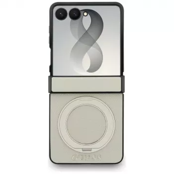 Guess Magnetic Ring Stand Grained Classic Logo MagSafe puzdro pre Samsung Galaxy Z Flip 8, béžová