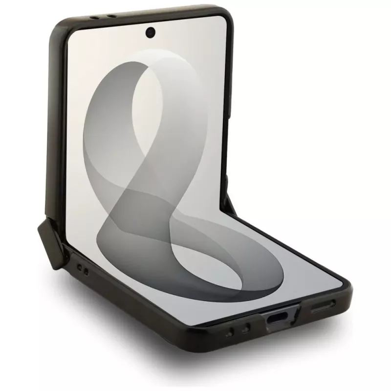 Guess Magnetic Ring Stand Grained Classic Logo MagSafe puzdro pre Samsung Galaxy Z Flip 8, béžová