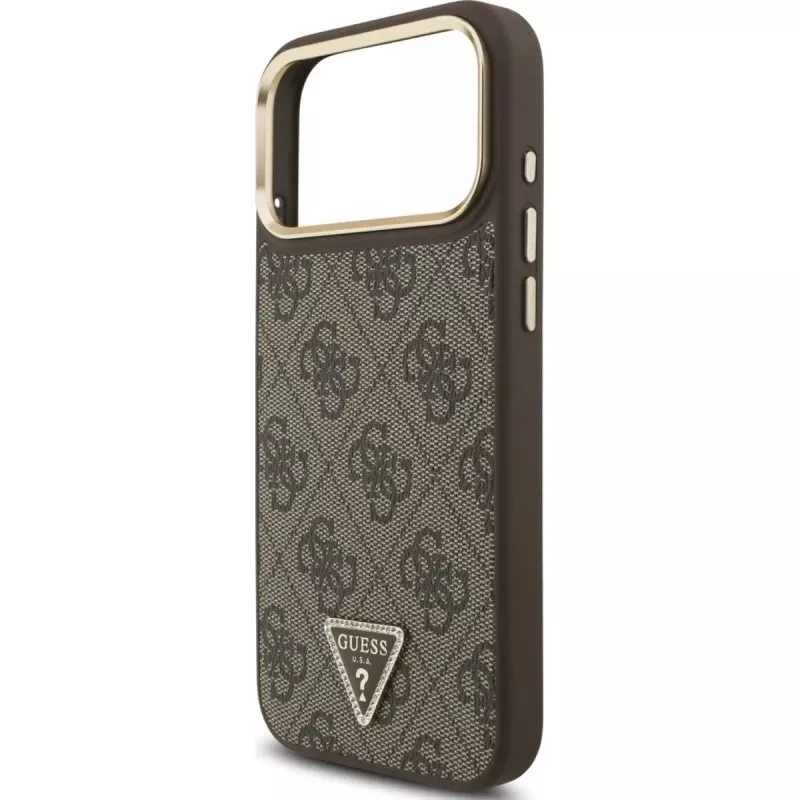 GUESS 4G Triangle Logo MagSafe puzdro pre iPhone 17 Pro Max - hnedá & zlatá