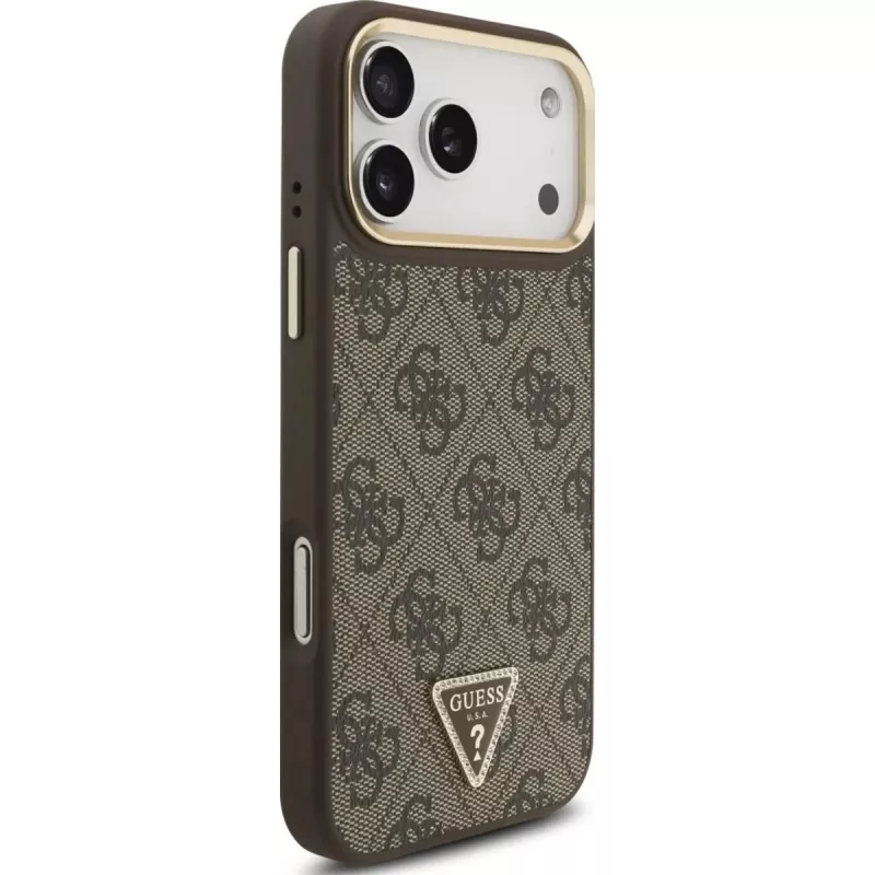 GUESS 4G Triangle Logo MagSafe puzdro pre iPhone 17 Pro Max - hnedá & zlatá
