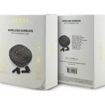 Guess 4G Classic Metal Logo True Wireless slúchadlá s ENC a nabíjacím puzdrom (hnedá)