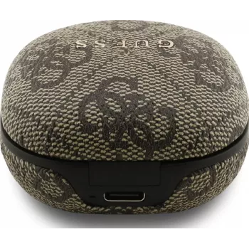 Guess 4G Classic Metal Logo True Wireless slúchadlá s ENC a nabíjacím puzdrom (hnedá)