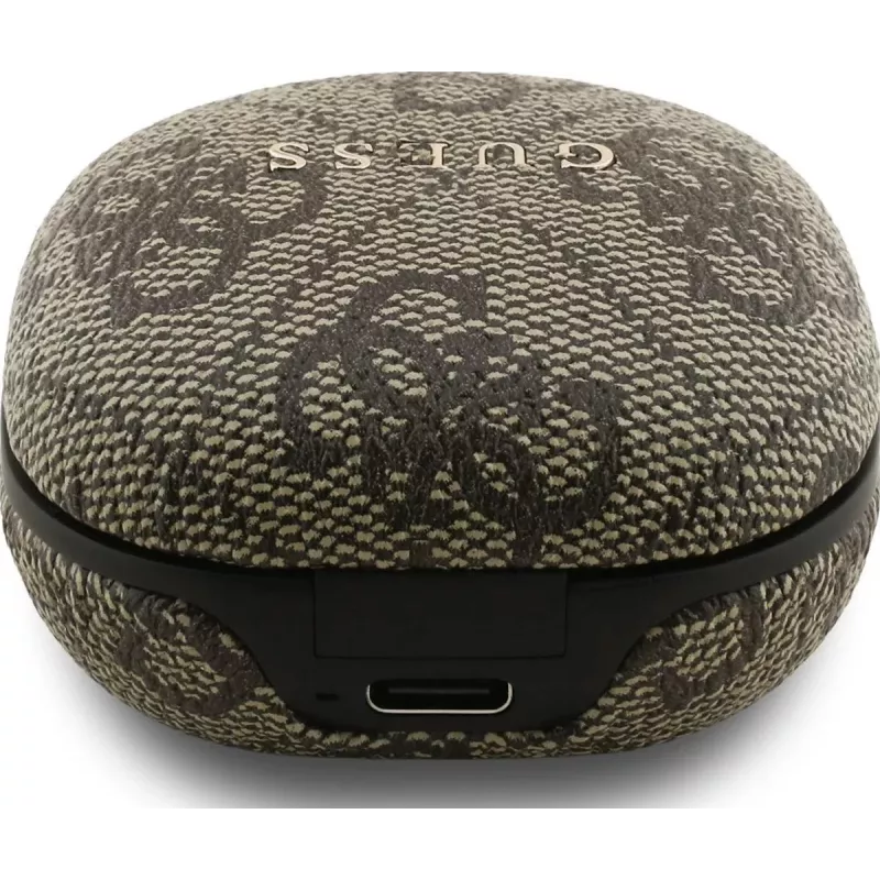 Guess 4G Classic Metal Logo True Wireless slúchadlá s ENC a nabíjacím puzdrom (hnedá)