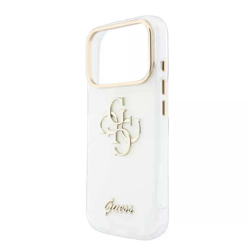 GUESS 4G Script Metal ochranné puzdro pre iPhone 18 Pro Max / 17 Pro Max - biela