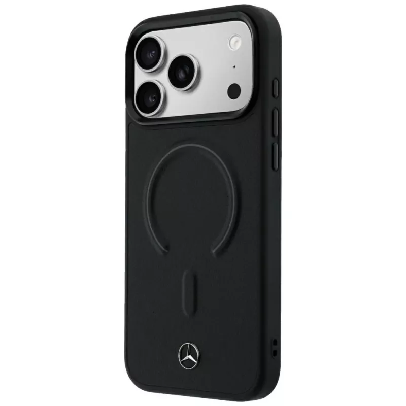 Mercedes kožené 3D MagSafe puzdro pre iPhone 18 Pro Max / 17 Pro Max - čierna