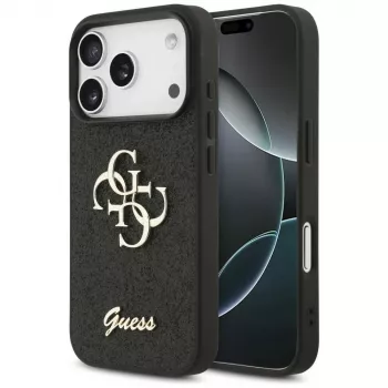 GUESS Fixed Glitter Big 4G puzdro pre iPhone 18 Pro / 17 Pro - čierna