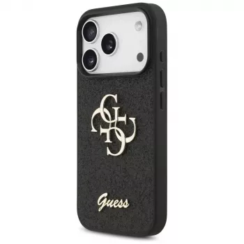 GUESS Fixed Glitter Big 4G puzdro pre iPhone 18 Pro / 17 Pro - čierna