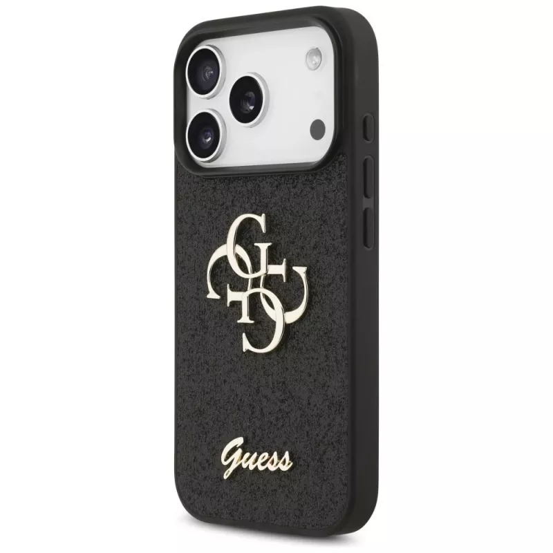 GUESS Fixed Glitter Big 4G puzdro pre iPhone 18 Pro / 17 Pro - čierna