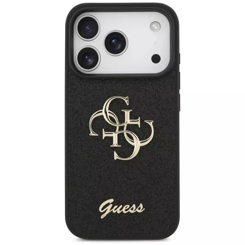 GUESS Fixed Glitter Big 4G puzdro pre iPhone 18 Pro / 17 Pro - čierna