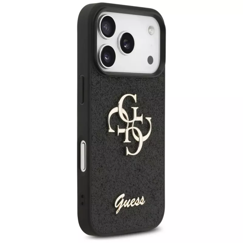 GUESS Fixed Glitter Big 4G puzdro pre iPhone 18 Pro / 17 Pro - čierna