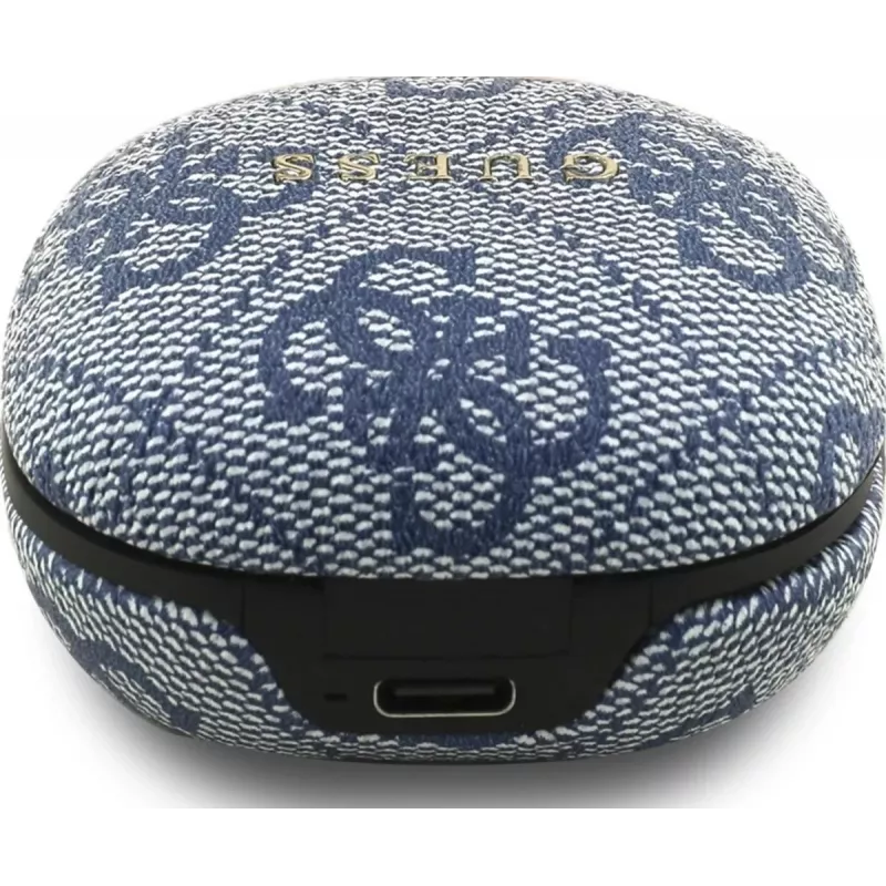 GUESS 4G Classic Metal Logo True Wireless Bluetooth slúchadlá s ENC a nabíjacím puzdrom, modrá
