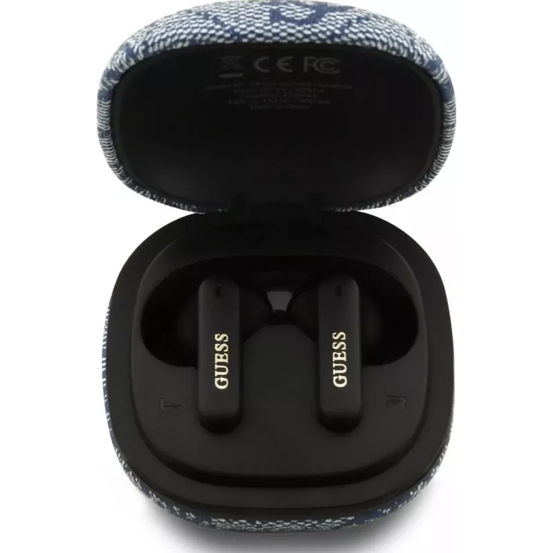 GUESS 4G Classic Metal Logo True Wireless Bluetooth slúchadlá s ENC a nabíjacím puzdrom, modrá