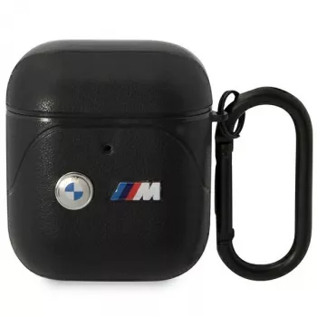 BMW BMA222PVTK kožené puzdro s dizajnom zakrivených línií pre AirPods 1/2 - čierna
