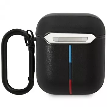 BMW BMA222PVTK kožené puzdro s dizajnom zakrivených línií pre AirPods 1/2 - čierna