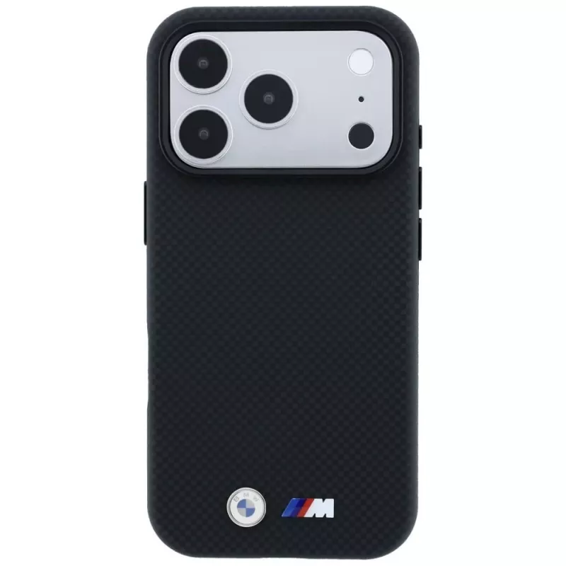 BMW M Quadrille Kevlar Metal Logo MagSafe puzdro pre iPhone 18 Pro Max / 17 Pro Max - čierna