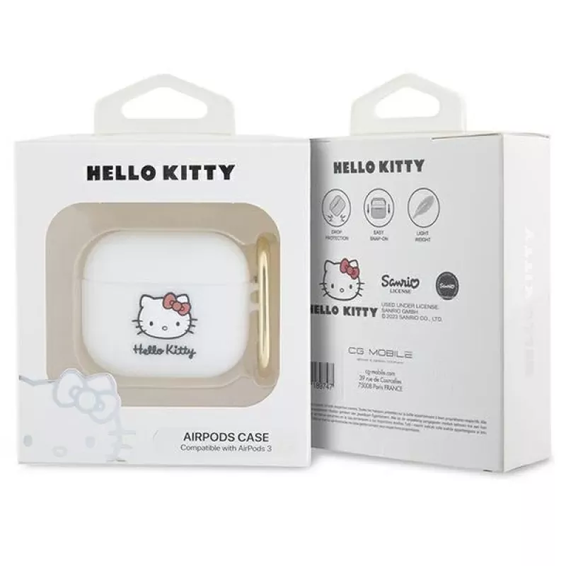 Hello Kitty HKA33DKHSH puzdro pre AirPods 3 biela silikón 3D Kitty hlava