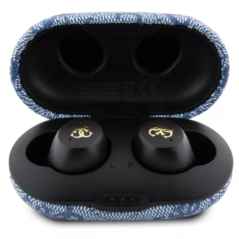 GUESS GUTWSP4EGB True Wireless Bluetooth slúchadlá s nabíjacím dockom, ENC, modrý kov