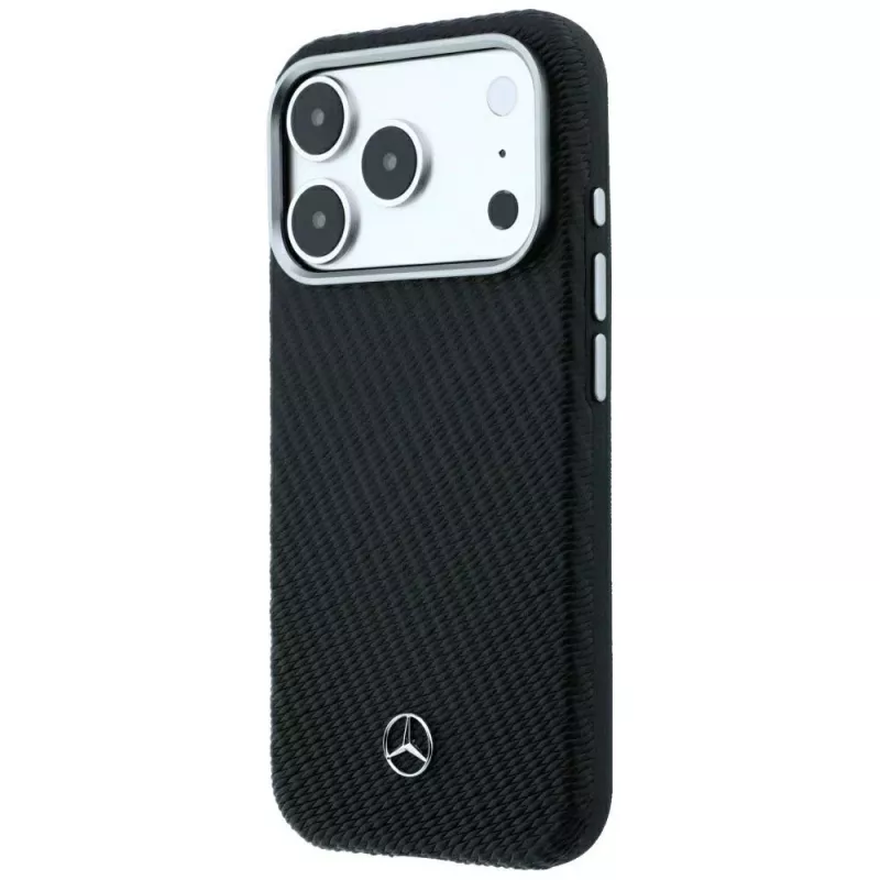 Mercedes kožené Semi Wrap s efektom dreva MagSafe puzdro pre iPhone 18 Pro Max / 17 Pro Max - čierna