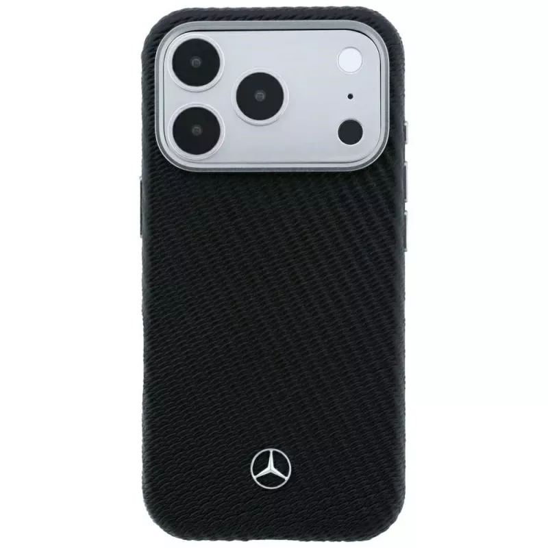 Mercedes kožené Semi Wrap s efektom dreva MagSafe puzdro pre iPhone 18 Pro Max / 17 Pro Max - čierna