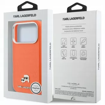 Karl Lagerfeld Karl & Choupette Head Pins Saffiano MagSafe puzdro pre iPhone 17 Pro - oranžová