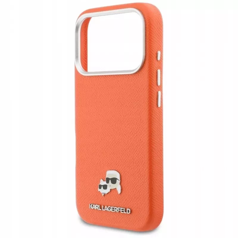 Karl Lagerfeld Karl & Choupette Head Pins Saffiano MagSafe puzdro pre iPhone 17 Pro - oranžová