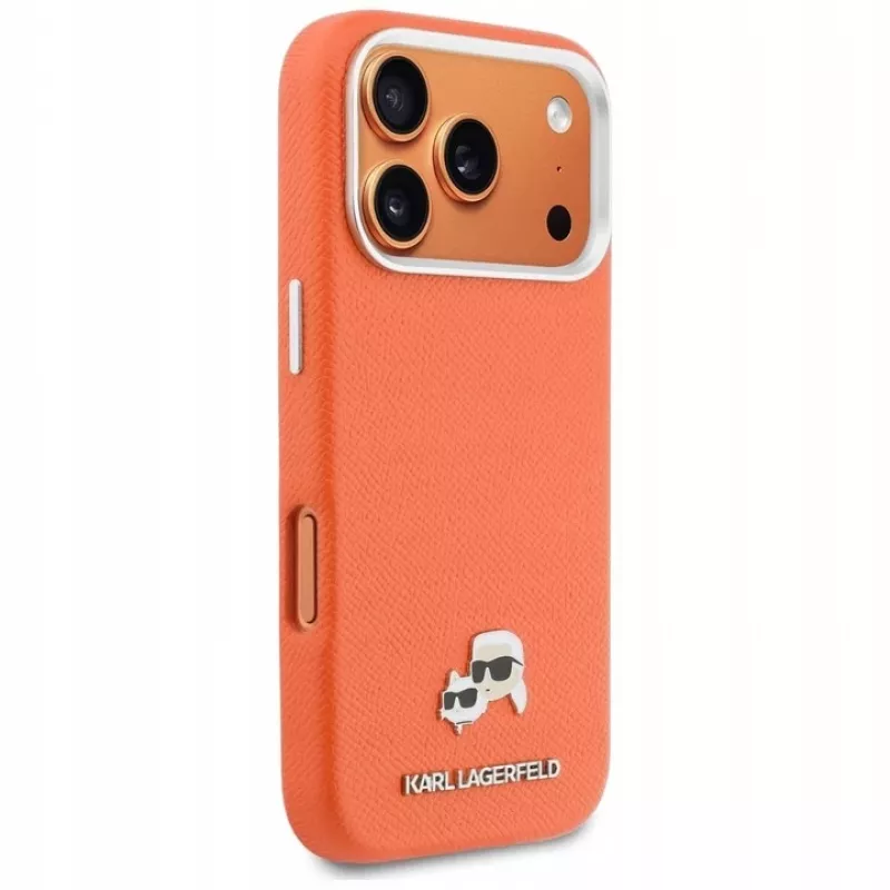 Karl Lagerfeld Karl & Choupette Head Pins Saffiano MagSafe puzdro pre iPhone 17 Pro - oranžová