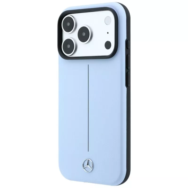 Mercedes kožené Semi Wrap Iconic Line MagSafe puzdro pre iPhone 18 Pro Max / 17 Pro Max - modrá