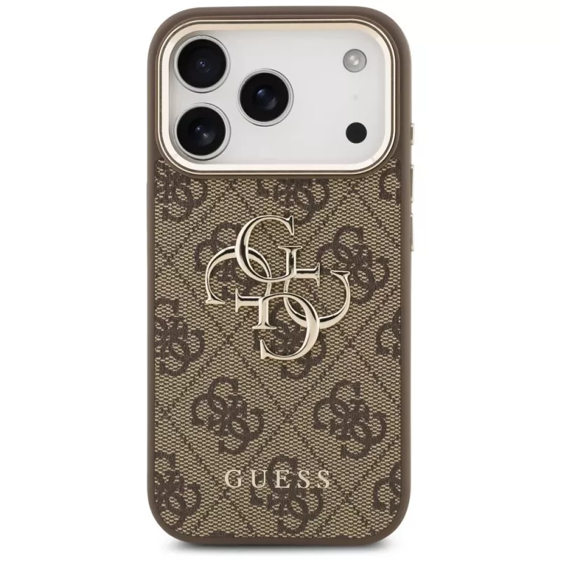 GUESS 4G Big Logo Classic puzdro na telefón pre iPhone 17 Pro Max / 18 Pro Max – hnedá a zlatá