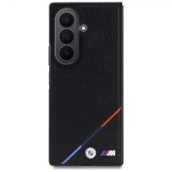 BMW M perforovaná koža s trojfarebným pruhom a kovovými logami MagSafe puzdro pre Samsung Galaxy Z Fold8 Ultra – čierna