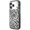 GUESS IML Leopard Glitter Triangle Logo MagSafe puzdro pre iPhone 18 Pro / 17 Pro – čierna