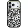 GUESS IML Leopard Glitter Triangle Logo MagSafe puzdro pre iPhone 18 Pro / 17 Pro – čierna