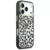 GUESS IML Leopard Glitter Triangle Logo MagSafe puzdro pre iPhone 18 Pro / 17 Pro – čierna