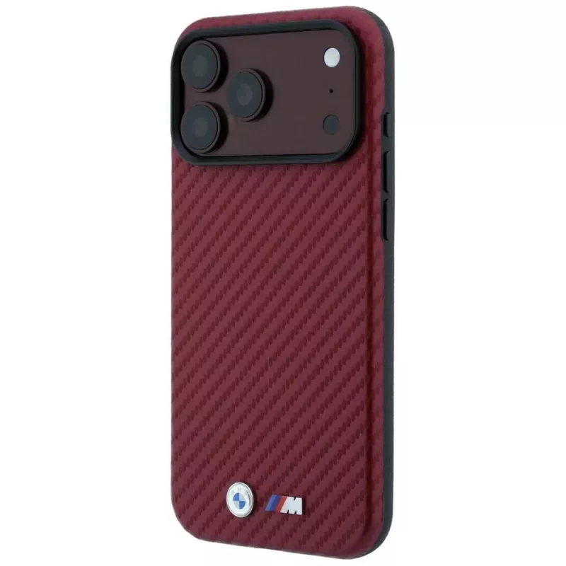 BMW M Carbon Metal Logo MagSafe puzdro pre iPhone 18 Pro / 17 Pro – burgundy
